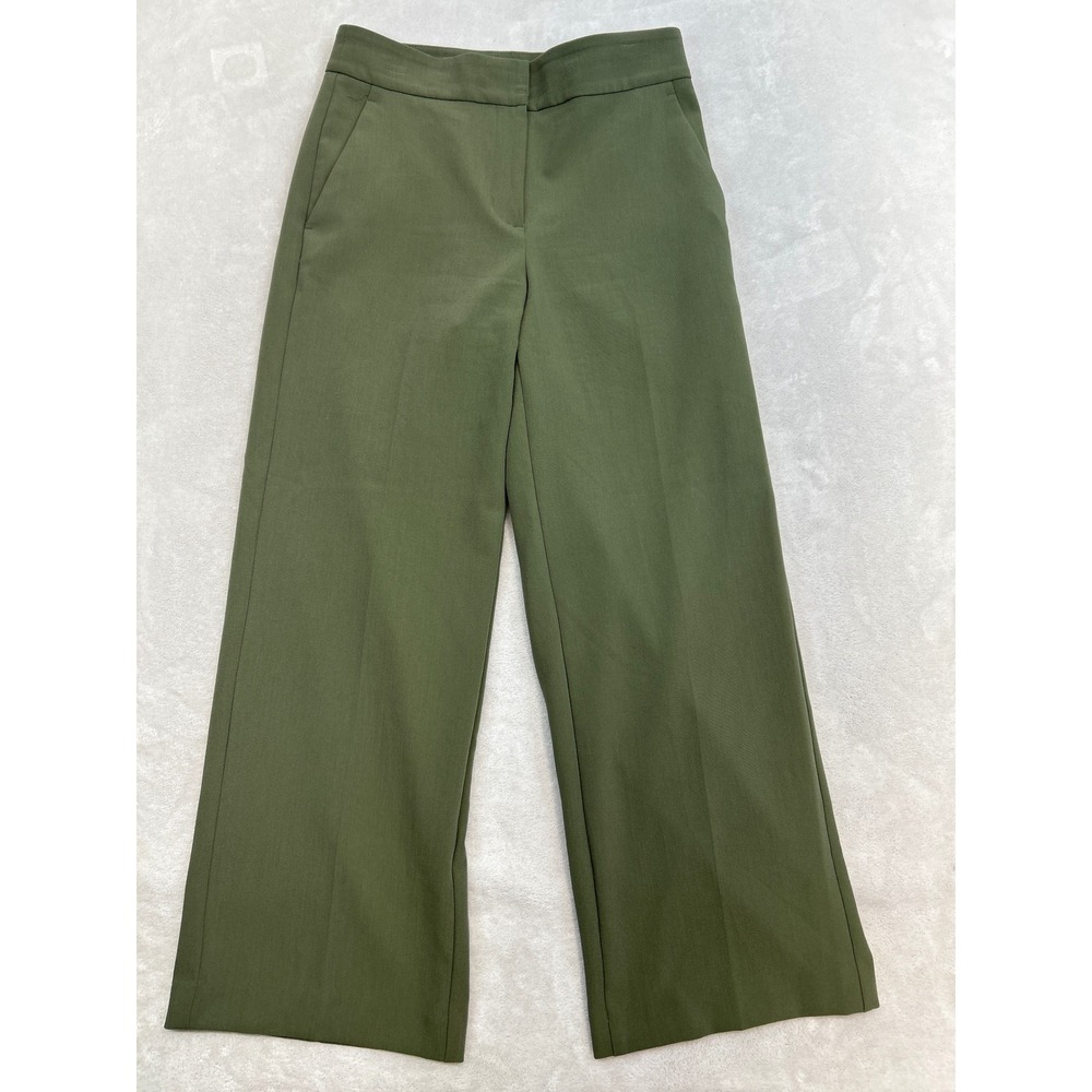 Ann Taylor Dress Pants Women 2 Olive Green Wide Leg High Rise Trousers